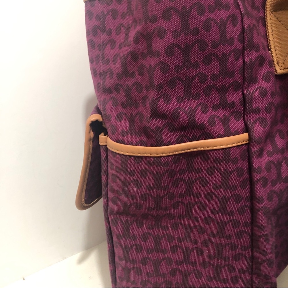 Purchase Canvas Tote Bag 12”Wx6”Wx13”H Floral Print High Capacity Pockets Maroon - Picture 4 of 9